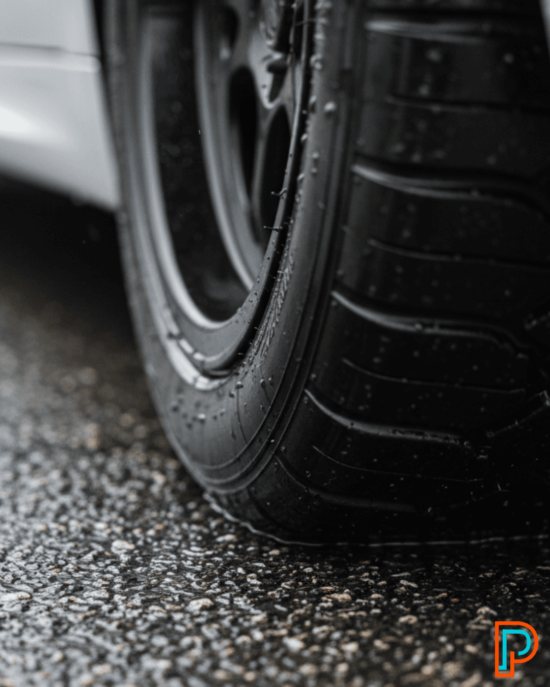Close-up of a track tyre