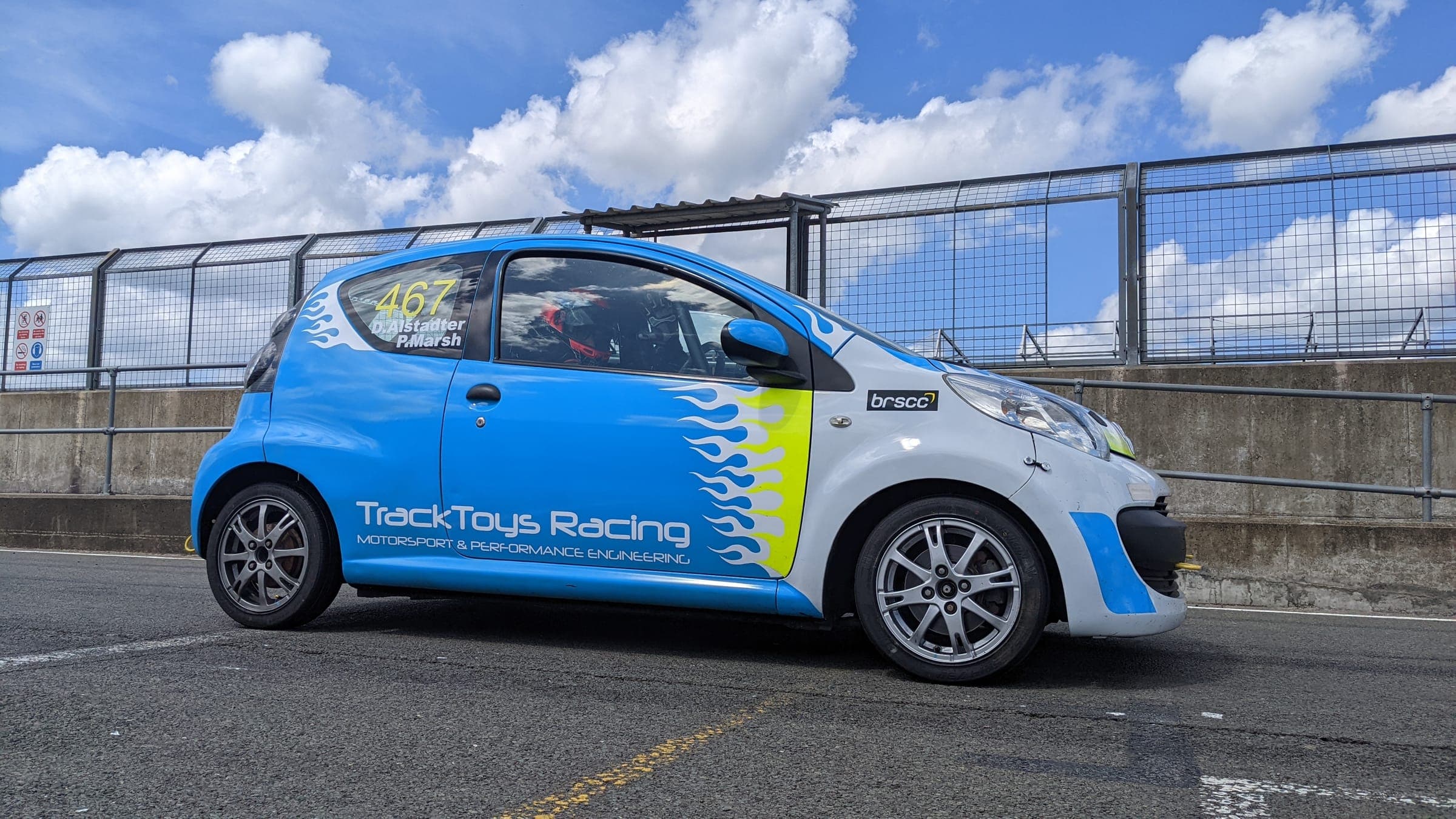 A TrackToys Racing Citroen C1 in the pit lane at the circuit